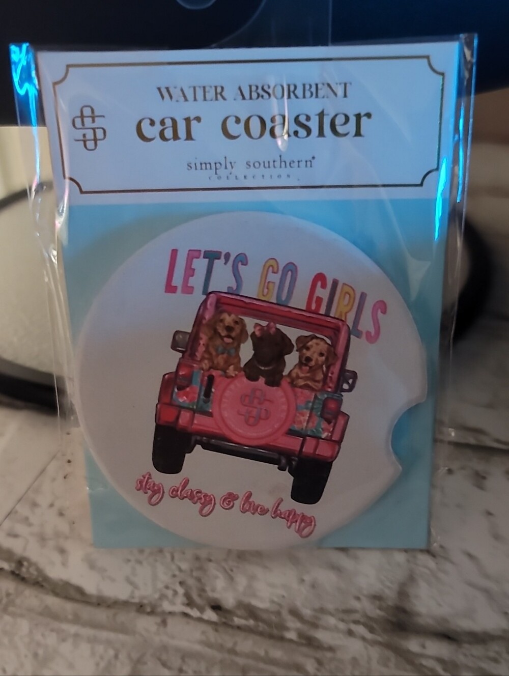 Simply Southern Pink Jeep & Dogs Water-Absorbent Car Coaster
